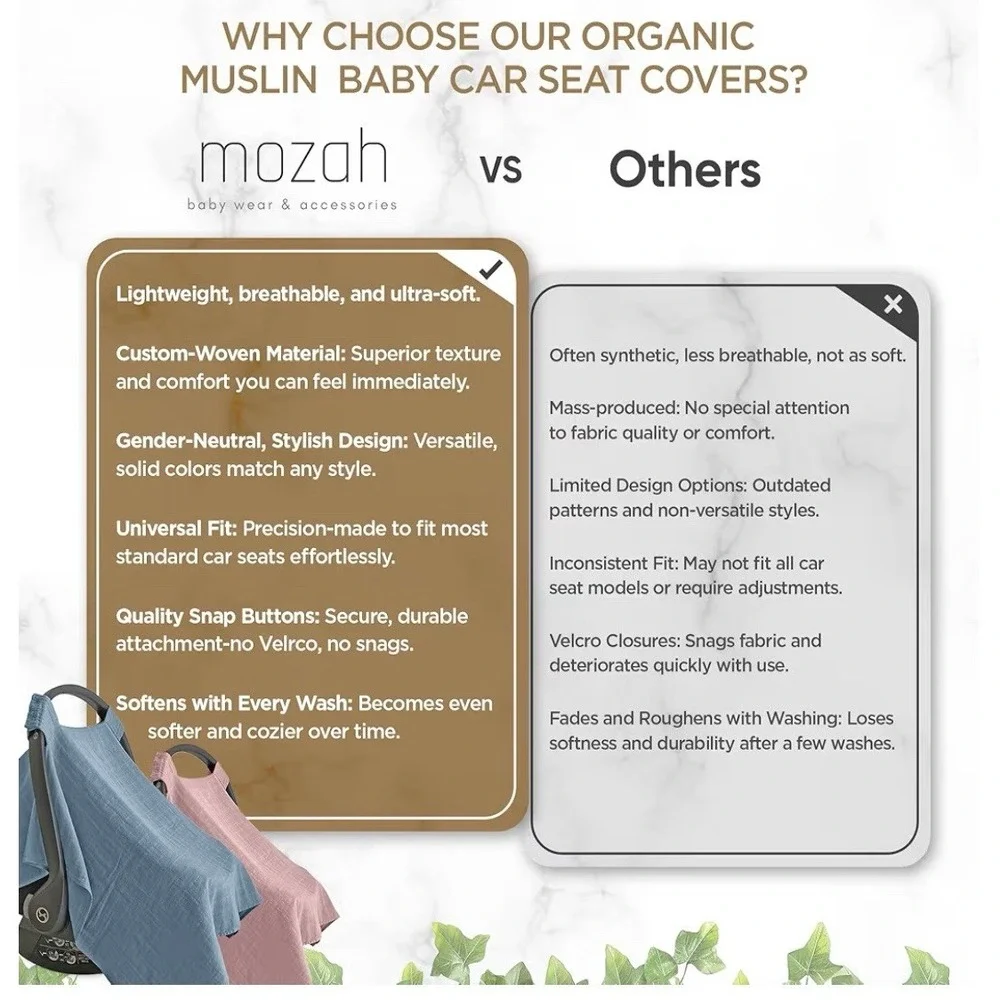 Mozah 100% Organic Muslin Baby Car Seat Cover Carseat Canopy Car Seat Green NEW